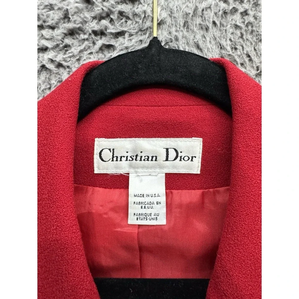 Vintage Christian Dior Red Double Breasted Blazer‎ Jacket Gold Logo Buttons
